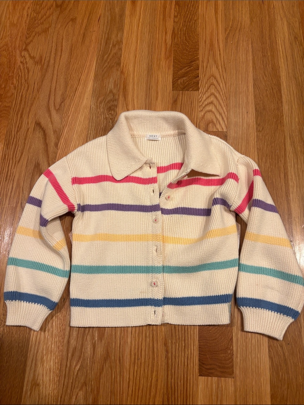 next Toddler Cream Button-Front Knit Cardigan with Multicolor Stripes